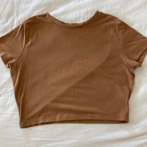 Simple tan colored cropped tee from ‘wild fable’